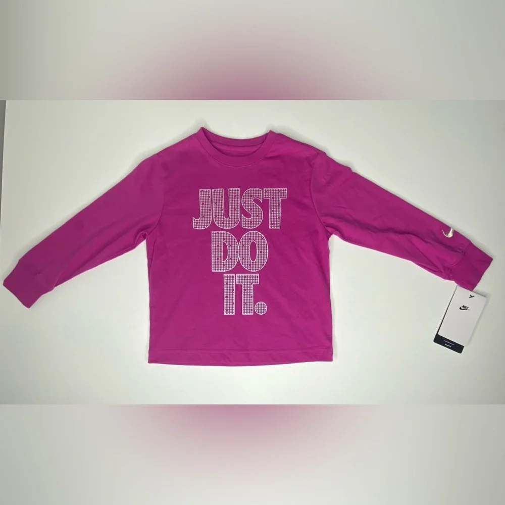 Nike Girls Long sleeves Graphic T-Shirt  “Just Do It!” Print  Pink Size 4 XS